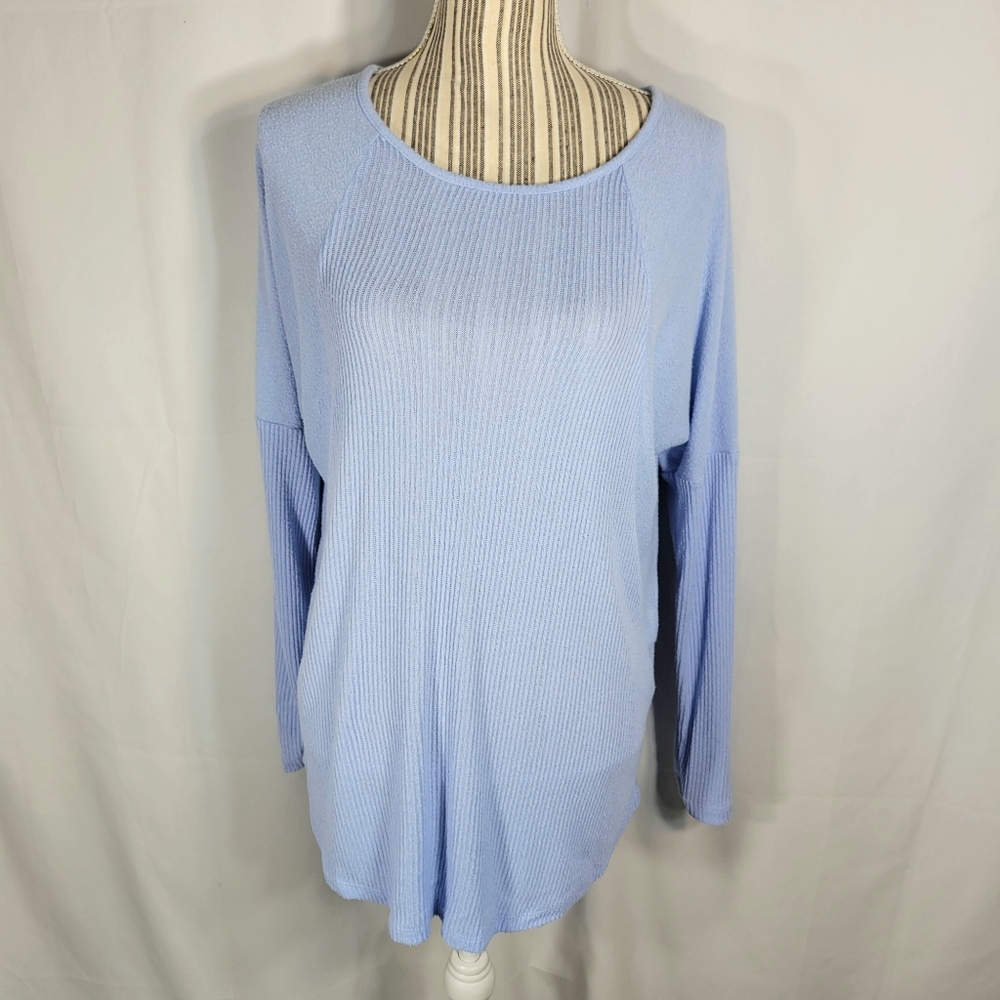 So Periwinkle Soft Ribbed Long Sleeve Top w/ Criss Cross Back Size Large